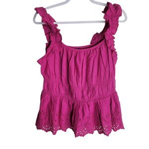Old Navy Ruffle Sleeve Blouse Women's Size Large Pink Cotton Beachy Coquette Top